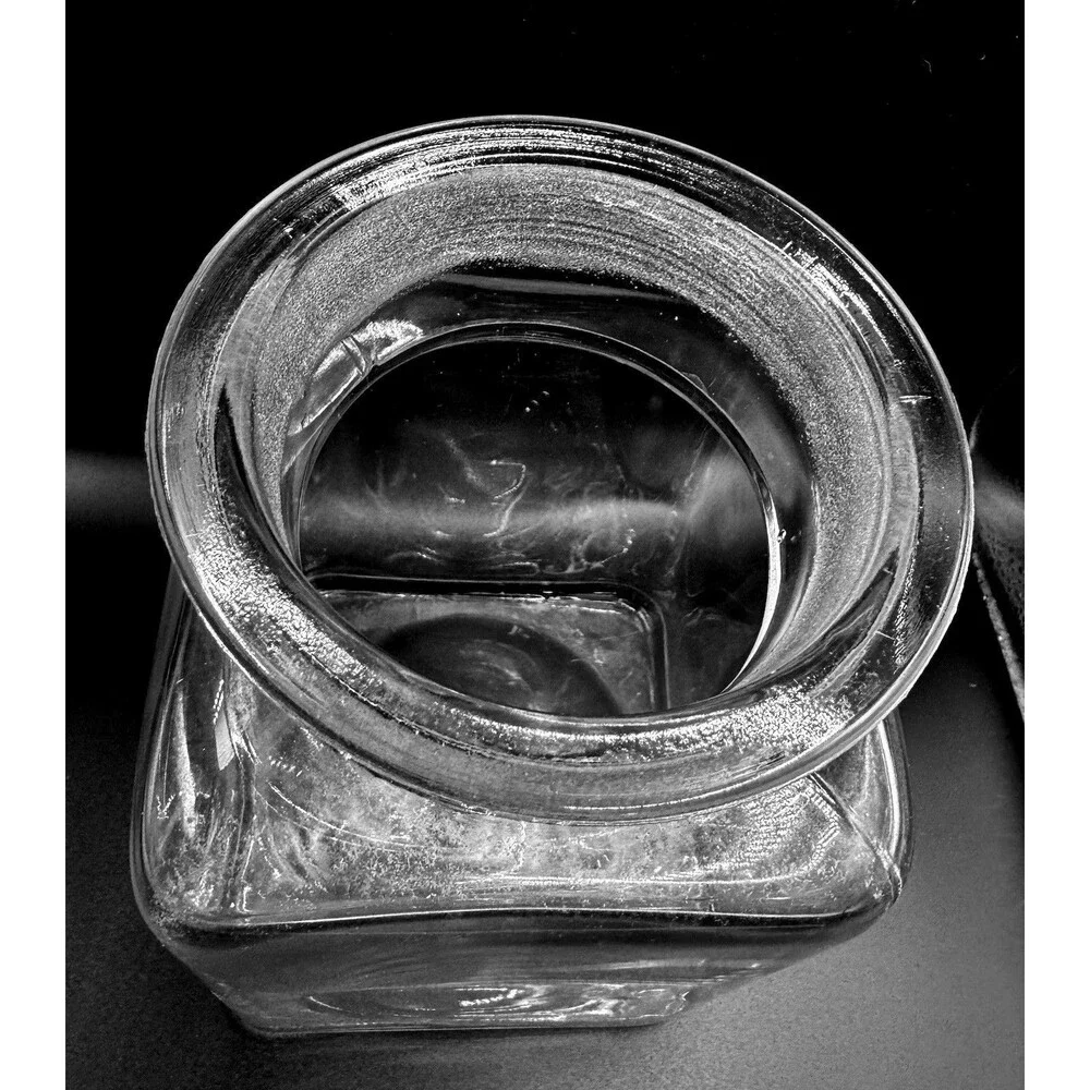 Vintage Square Clear Glass Apothecary Canister w/Decorative Floral Stopper 2 Qt